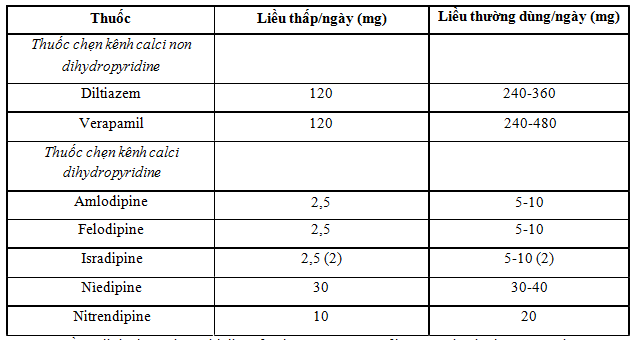 liều lượng thuốc chẹn kênh calci